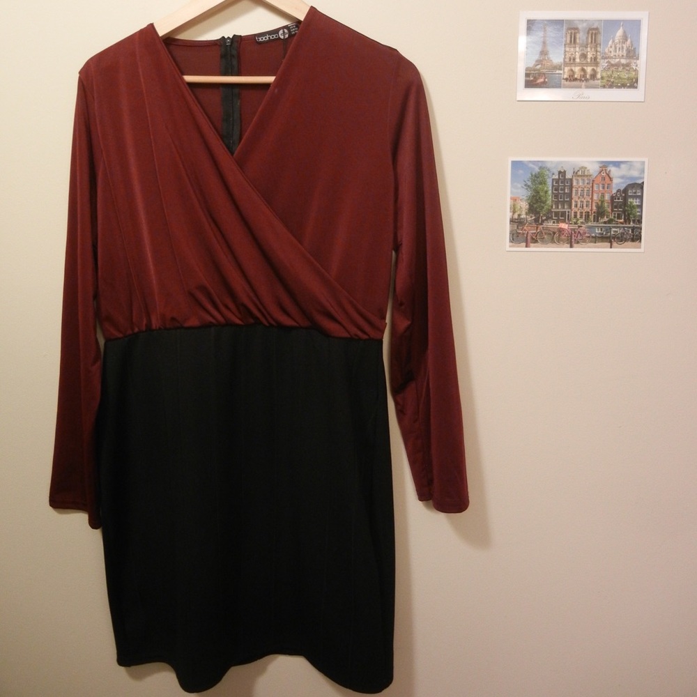 Red and black mini dress